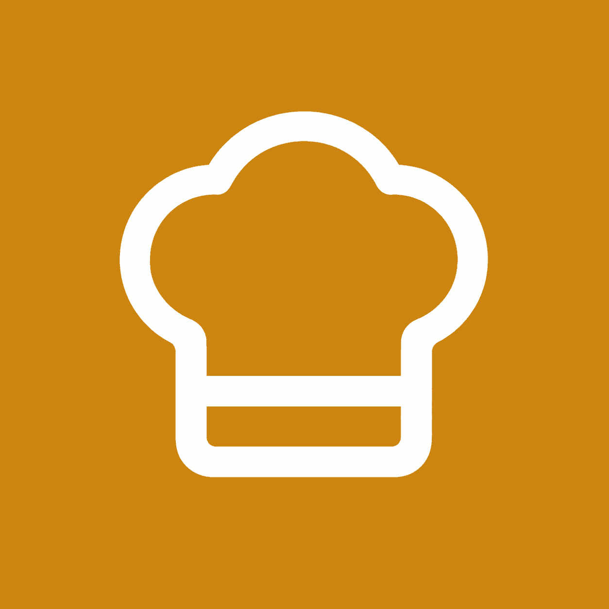 Recipe App icon showing a white chef hat on an amber background